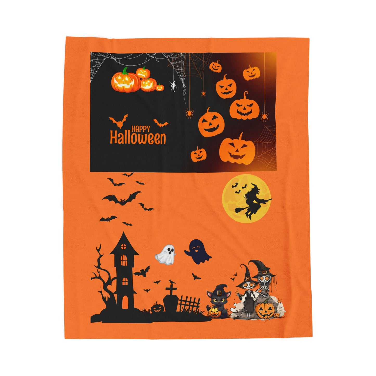 Halloween Velveteen Plush Blanket, Cozy Fall Blanket, Pumpkin Decor Blanket, Soft Fleece Blanket, Halloween Party Decor