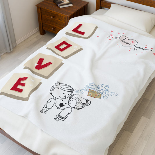 Colorful Love You  Velveteen Plush Blanket, Cozy Throw for Celebrations, Gift for All Ages, Home Decor Blanket, Unique Party Blanket