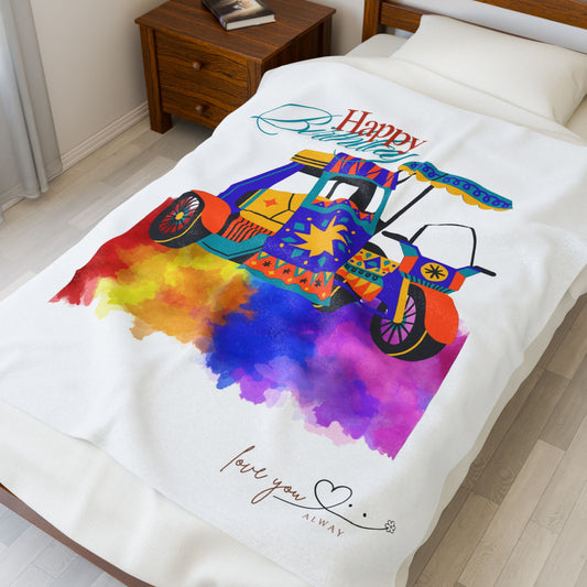 Colorful Birthday Velveteen Plush Blanket, Cozy Throw for Celebrations, Gift for All Ages, Home Decor Blanket, Unique Party Blanket
