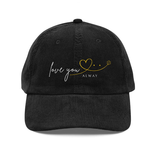 Vintage Embroidered Corduroy Cap with Love You Heart, Stylish Gift for Outdoor Adventures, Casual Days, Birthdays, Valentine's Day